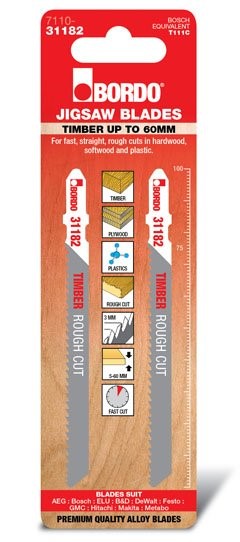 BORDO JIG SAW HCS T-SHANK ROUGH CUT 100MM TIMBER 2 PK 